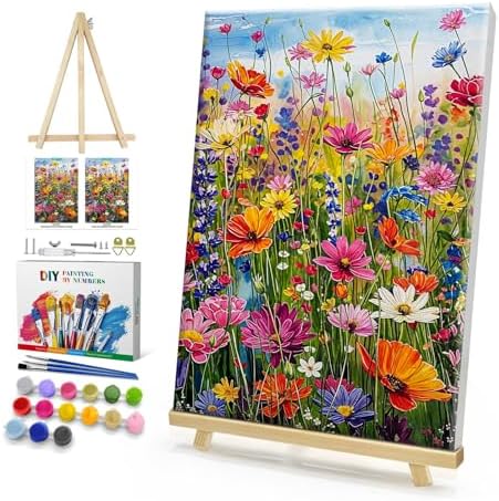 HeeBenor Framed Paint by Numbers Kit for Adults, Flowers, 8x12 Inch by HeeBenor