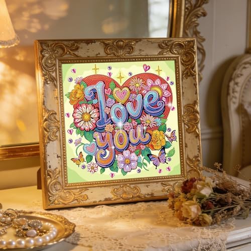 jinglinhh Love You Flowers Butterfly Special Shaped DIY Diamond Art Painting Kit for Adults Beginners, Partial Drill Crystal Rhinestone Gem Art Craft Home Wall Decor 30x30cm - Image 7