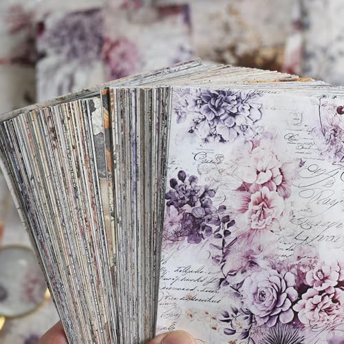 160 Sheets Vintage Flower Scrapbook Paper, Junk Journal Supplies, Purple Pink Flowers with Cursive Script No Repeating Perfect for Junk Journal DIY Cards Craft Albums Scrapbooking Supplies (Purple) - Image 6