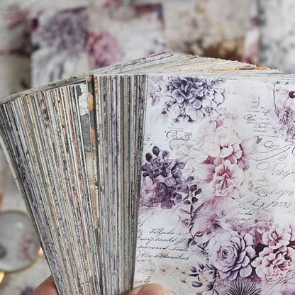 160 Sheets Vintage Flower Scrapbook Paper, Junk Journal Supplies, Purple Pink Flowers with Cursive Script No Repeating Perfect for Junk Journal DIY Cards Craft Albums Scrapbooking Supplies (Purple) - Image 6