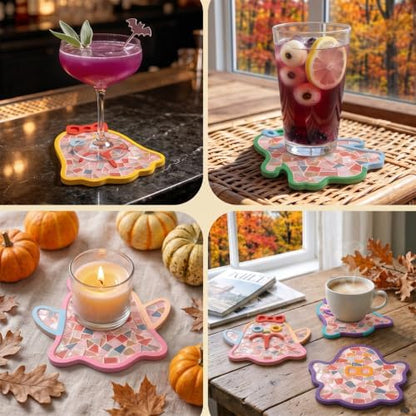 6PCS DIY Glass Mosaic Tiles for Crafts, Mixed Color, Halloween Ghost - Image 5