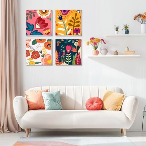 eimivrc 4 Pack Paint by Numbers Kit for Adults Framed,Flowers Paint by Numbers for Adults Beginner,DIY Acrylic Oil Painting for Home Wall Decor(8x8inch) - Image 3
