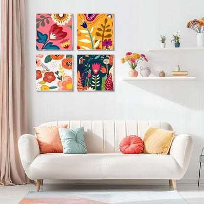 eimivrc 4 Pack Paint by Numbers Kit for Adults Framed,Flowers Paint by Numbers for Adults Beginner,DIY Acrylic Oil Painting for Home Wall Decor(8x8inch) - Image 3