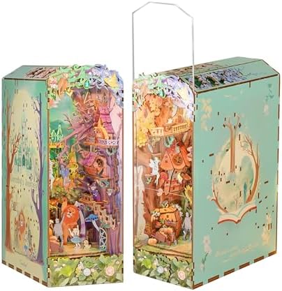 Tonecheer DIY Book Nook Kit, Dorothy's Journey 3D Puzzle Wooden Fairy Tales Miniature House Kit for Adults, Booknook Set Dollhouse Bookshelf Decor Bookend with Dust Cover and LEDs Ideal Gifts by Tonecheer