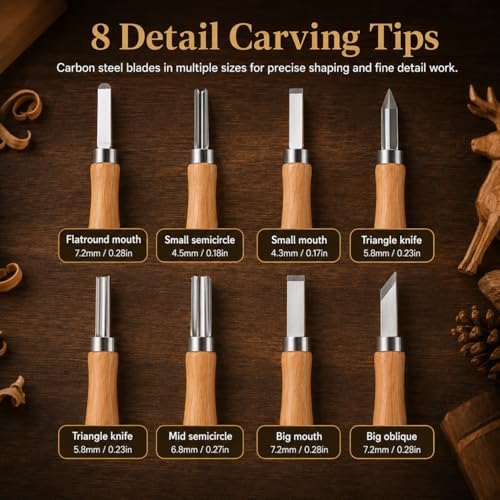 26Pcs Deluxe Wood Carving Kit, Whittling Knife Set with Leather Storage Case, Basswood Blocks & Safety Gloves, Woodworking Tools for Beginners Adults Kids, DIY Craft Gift for Men Teens - Image 5