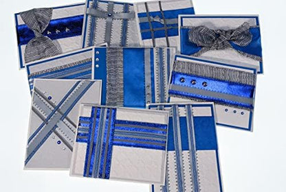 DIY Greeting Card Kit - Ribbon Cards - Handmade DIY Card Kits - Card Making Kit, Thank You & Birthday Cards - Card Kit for 10 Project Card (Platinum & Royal Blue) by Spoolen