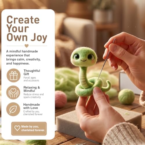 DIY Needle Felting Kit Cute Green Snake – Needle Felting Starter Kit with Fiber Roving, Needles, Felting Pad & Instructions | Felted Animal Kit for Beginners Adults | Unique DIY Craft Gift - Image 2