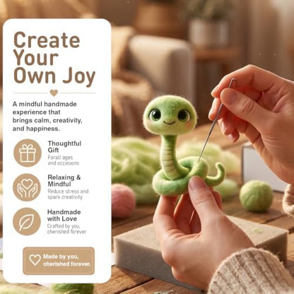 DIY Needle Felting Kit Cute Green Snake – Needle Felting Starter Kit with Fiber Roving, Needles, Felting Pad & Instructions | Felted Animal Kit for Beginners Adults | Unique DIY Craft Gift - Image 2
