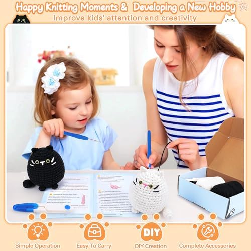 Crochet Kit for Beginners-2PCS Cat Crochet Kits for Adults Kids, Crochet Starter Kit with Step-by-Step Video Tutorials, Crochet Animals Kits DIY Craft Knitting Kit Learn to Crochet Kits for Adults - Image 5