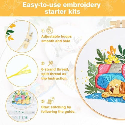 GLTAYLMY Cute Dogs Embroidery Kit for Beginners with Pattern and Instructions,3 Pack Cross Stitch Kits,1 Plastic Embroidery Hoops,Threads and Needles,Needlepoint Kit for Adults - Image 4