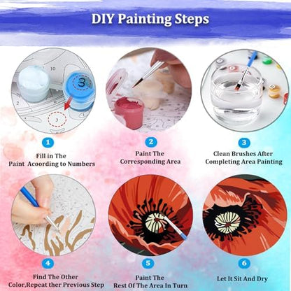 JUJUHOOD Red Poppy Paint by Numbers Kit for Adults Beginner & Kids Ages 8-12, Easy Flower Paint by Number Without Easel, Simple Paint by Numbers for Gift Home Wall Decor (10x10Inch) - Image 6