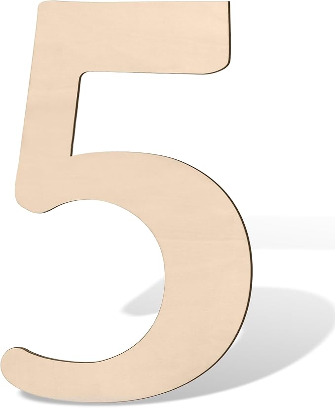 17 inch Large Wooden Numbers for Party Decor, Big Wood Number 5 for Wall Decor, Unfinished Blank Giant Wooden House Numbers, Wood Signs for Crafts, Birthday, Rustic Wedding, Christmas, Baby Shower