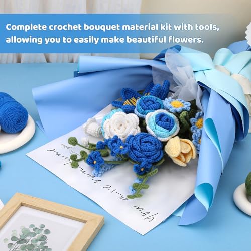 Iuuidu Crochet Kit, Flower Bouquet Crochet Kit for Beginners Blue - Image 4