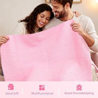Aeelike Crochet Blanket Kit for Beginners, Easy Soft Crochet Kit, Pink - Image 6