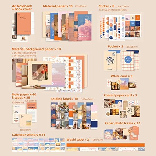 emmoolife 348 Pcs Scrapbooking Supplies Kit, Vintage Aesthetic Scrapbook Kit for Bullet Junk Journal, Stationery, A6 Grid Notebook, DIY Journaling Supplies, Birthday Craft Gift for Teen Girl Women - Image 2