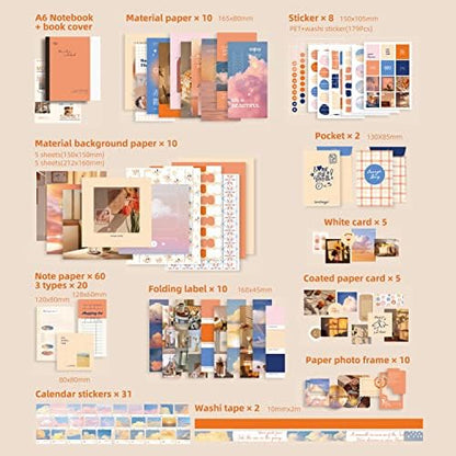 emmoolife 348 Pcs Scrapbooking Supplies Kit, Vintage Aesthetic Scrapbook Kit for Bullet Junk Journal, Stationery, A6 Grid Notebook, DIY Journaling Supplies, Birthday Craft Gift for Teen Girl Women - Image 2