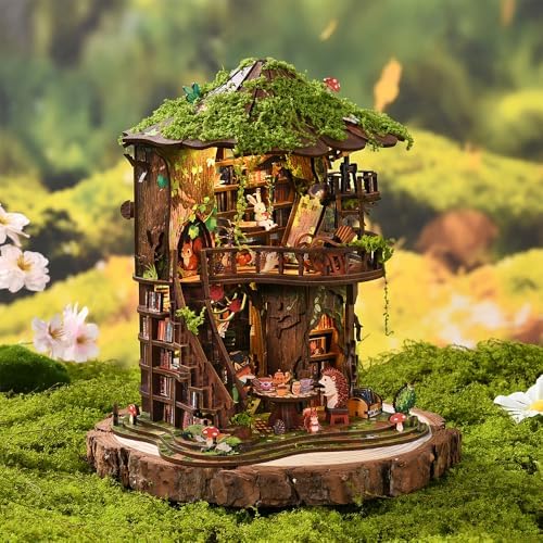 3D Wooden Forest Tea Book Club Puzzle, Handmade Mechanical Model, 410 Pieces Miniature House with Light Kit, Home Decoration Ornaments, Adult Creative Gifts - Image 4