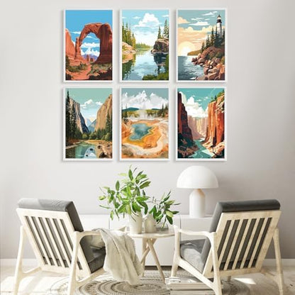 6 Pack Paint by Numbers Kit for Adults Beginner National Park 8x12 Inch - Image 2