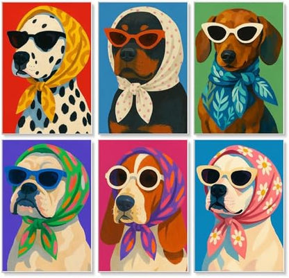 6 Pack Paint by Numbers Kit for Adults, Funny Dog Painting, 8x12 Inch by GEEHEIY