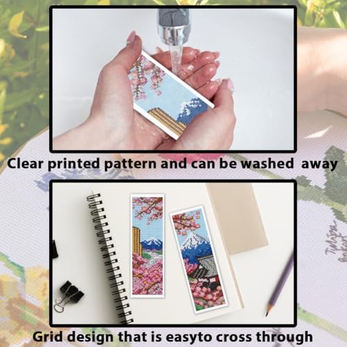 ACRNIGHEET 6PCS Stamped Cross Stitch Bookmark Kit for Beginners Japanese - Image 3