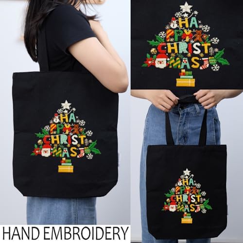 CREAWONDER Canvas Tote Bag Embroidery Kit with Pattern for Beginners, Arts and DIY Embroidery Crafts Kits for Adults, Include Instructions, Thimble, Embroidery Hoops, Color Threads and Tool - Image 2