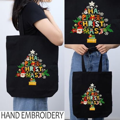 CREAWONDER Canvas Tote Bag Embroidery Kit with Pattern for Beginners, Arts and DIY Embroidery Crafts Kits for Adults, Include Instructions, Thimble, Embroidery Hoops, Color Threads and Tool - Image 2