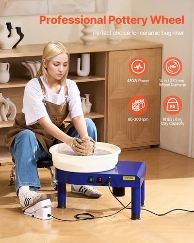 VEVOR 14in Pottery Wheel for Adults Beginners, 0-6in Height-Adjustable, 450W Pottery Forming Machine 60-300RPM Electric Ceramic Wheel, Blue - Image 2