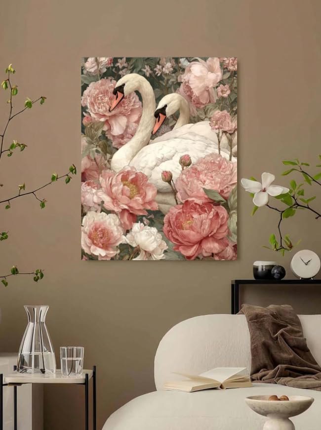 Swans and Pink Peonies Floral Paint by Numbers Kit for Adults Beginner 24colors 16x20 inch Framed - Image 3