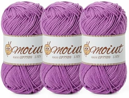3 Pack Cotton Yarn for Crocheting, Baby Yarn for Crocheting Soft, 393yds / 5.29oz Fluffy Amigurumi Crochet Yarn, 5 Ply 100% Milk Cotton Yarn for Puzzle、Socks、Clothes(3 Deep Purple) by OMoiut