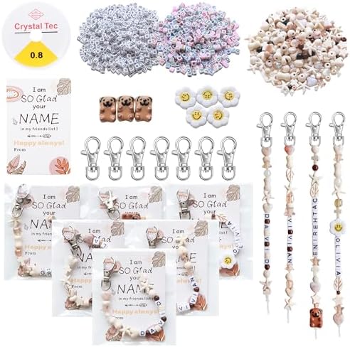 Tuhangcc 16 Set DIY Keychain Making Kit，Adjustable Letter Alphabet Beads Strings,Keychain Bohoemian-Chic Beads, 16 Charm Cards with Lobster Clasps & Strings for Boho Party Favor by Tuhangcc