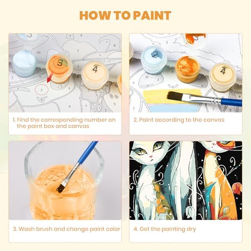 MXJSUA Three Cats Paint by Numbers Kit with Frame for Adults, Animal Easy Beginners Paint by Number on Canvas with Easel, Acrylic Number Painting Craft Gifts for Home Decor, 8x12 inch - Image 5