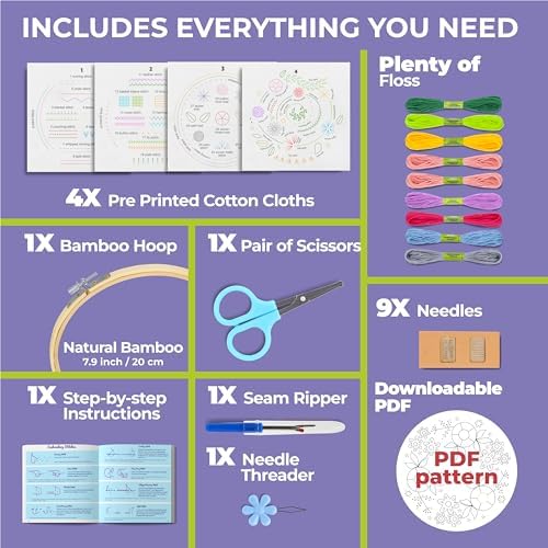 Craftwiz 4-Piece Starter Embroidery Kit for Beginners and Expert with Simple Patterns, Learn 29 Stitches with Hand Embroidery Kit - Image 2