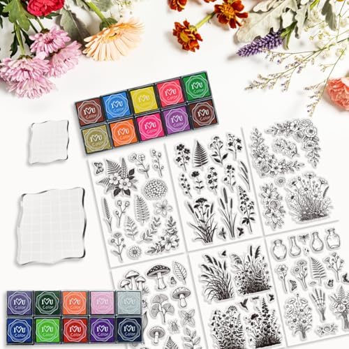 6Pcs Wildflower Clear Stamps for Card Making, 20 Ink Pad - Image 4