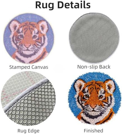Latch Hook Rug Kit A Cartoon Baby Orange Tiger Portrait Easy for Beginners Round Carpet Crochet Yarn Craft Mini Rug DIY Hook and Latch Tapestry for Home Decor 30x30cm(2) - Image 3