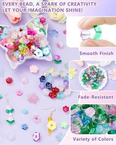 FIVEIZERO Flower Charms, 340PCS Glass Tulip Flower Beads, 17 Colors - Image 3