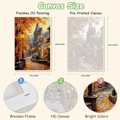 Spandrel Autumn Scenery Framed Paint by Numbers Kit for Adult Castle, Adult Paint by Number Kits on Canvas Landscape, DIY Acrylic Oil Easy Fall Painting by Numbers for Home Wall Decor, 8x12in - Image 2