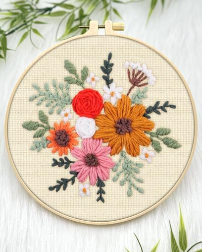 ERKOON Punch Needle Kit Beginners Adults, DIY Easy Flower Embroidery Set for Starter Art Craft, Needling Punching Project with Patterns, Tools, Yarns, Hoop, Instruction (Rainbow Flowers) - Image 4