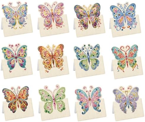 jinglinhh 12pcs Fluttering Butterfly Diamond Art Painting Greeting Cards with Envelopes, DIY Card Making Kits for Adults, Diamond Art Christmas Cards for Birthday Holiday Postcards Craft Gifts by Unknown