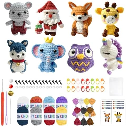 Ploomi 8Pcs Crochet Kit for Beginners, DIY Craft for Adults, Great Gift for Crochet Lovers, Crocheting Animal Kits with Step by Step Videos,Yarn,Crochet Hook,Birthday Holiday Gift by Unknown