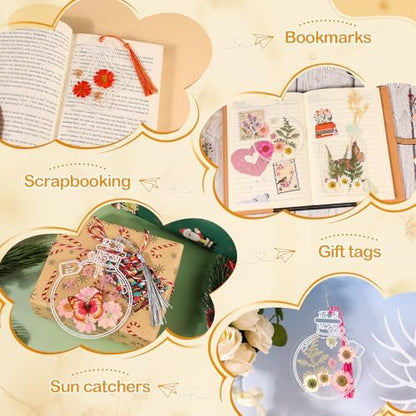 212 PCS Pressed Flower Bookmark Making Kit, DIY Clear Bottle Bookmark Kit with Dried Flower Tassel Butterflies Open Sticker Tweezer, DIY Projects Party Favor Gift for School Reading Adult Book Lovers - Image 5