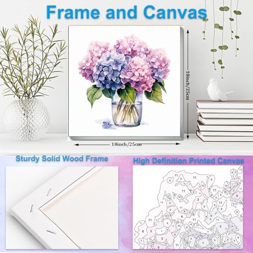 Artunion Framed Paint by Numbers Kit for Adults Beginners & Kids Ages 8-12,Hydrangea Flower Paint by Number with Frame,Floral Paint by Numbers Kit on Canvas 10 * 10 Inch Without Easel - Image 5