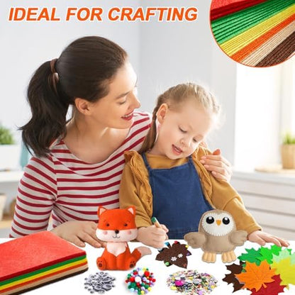 42Pcs Fall Felt Fabric Sheets 8 x 12 Inch Autumn Yellow Orange Assorted Soft Thick Felt Pack with Wiggle Google Eyes Pom Poms Glitter Patchwork for Thanksgiving DlY Sewing Creative Art Project Decor - Image 5
