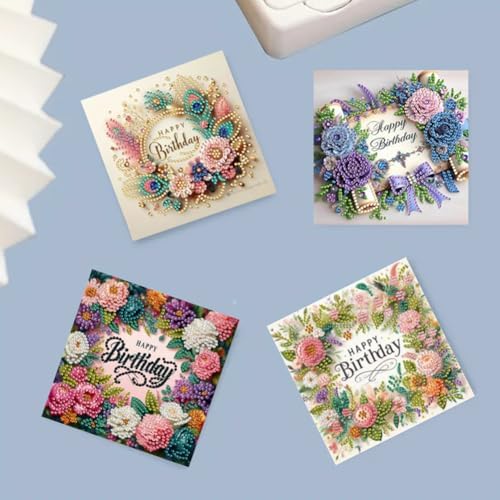 jinglinhh 6pcs Happy Birthday Rose Flowers Purple Bow Diamond Art Painting Greeting Cards with Envelopes, DIY Card Making Kits for Adults, Diamond Art Postcards Christmas Cards Craft Gifts - Image 7