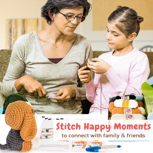 Crochetta Crochet Kit for Beginners, Beginner Crochet Kit for Adults with Step-by-Step Video Tutorials, DIY Crochet Animal Kits Knitting Supplies, 2 Pack Beagle Family (40%+ Yarn) - Image 3