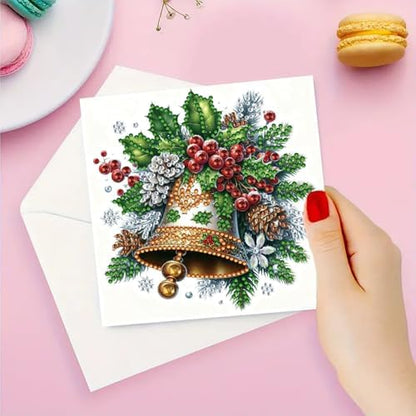 6Pcs Christmas Greeting Card DIY Diamond Art Painting Greeting Cards Blessing Folding Card Kit with White Envelopes Diamond Arts Crafts for Birthday Festival Gift-Bell - Image 3