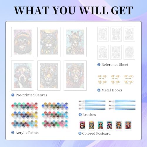 Okarina 6 Pack Paint by Numbers Kit for Adults & Beginners, Animals Designs - Image 5
