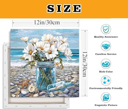 VIGEGU Beach Flowers Paint by Numbers Kit for Adults with Frame - Image 3