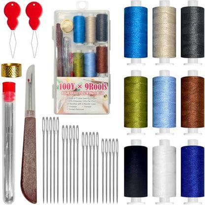 40PCS Big Eye Steel Sewing Tool Set, Needle and Thread Kit, Needle Threader ，Stainless Steel Needles for Hand Sewing by QCZKB