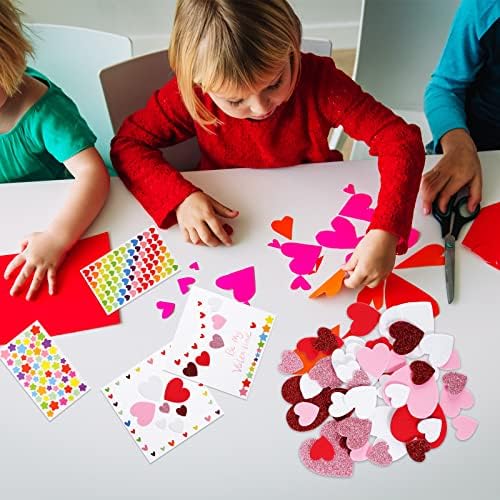 Zonon 16 Pcak Valentines Crafts DIY Card Valentines's Day Kits Foam Heart Sticker Craft DIY Kits Envelopes Cards Set for Exchange Gifts (Pink) - Image 3