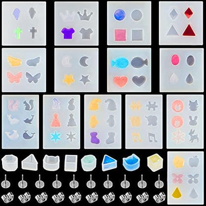 Geiserailie 22 Pieces Stud Earrings Resin Moulds Tiny Jewelry Silicone Jewelry Epoxy Casting Moulds with Stainless Steel Ear Studs and Earring Backs for Resin DIY Jewelry Making Supplies by Geiserailie